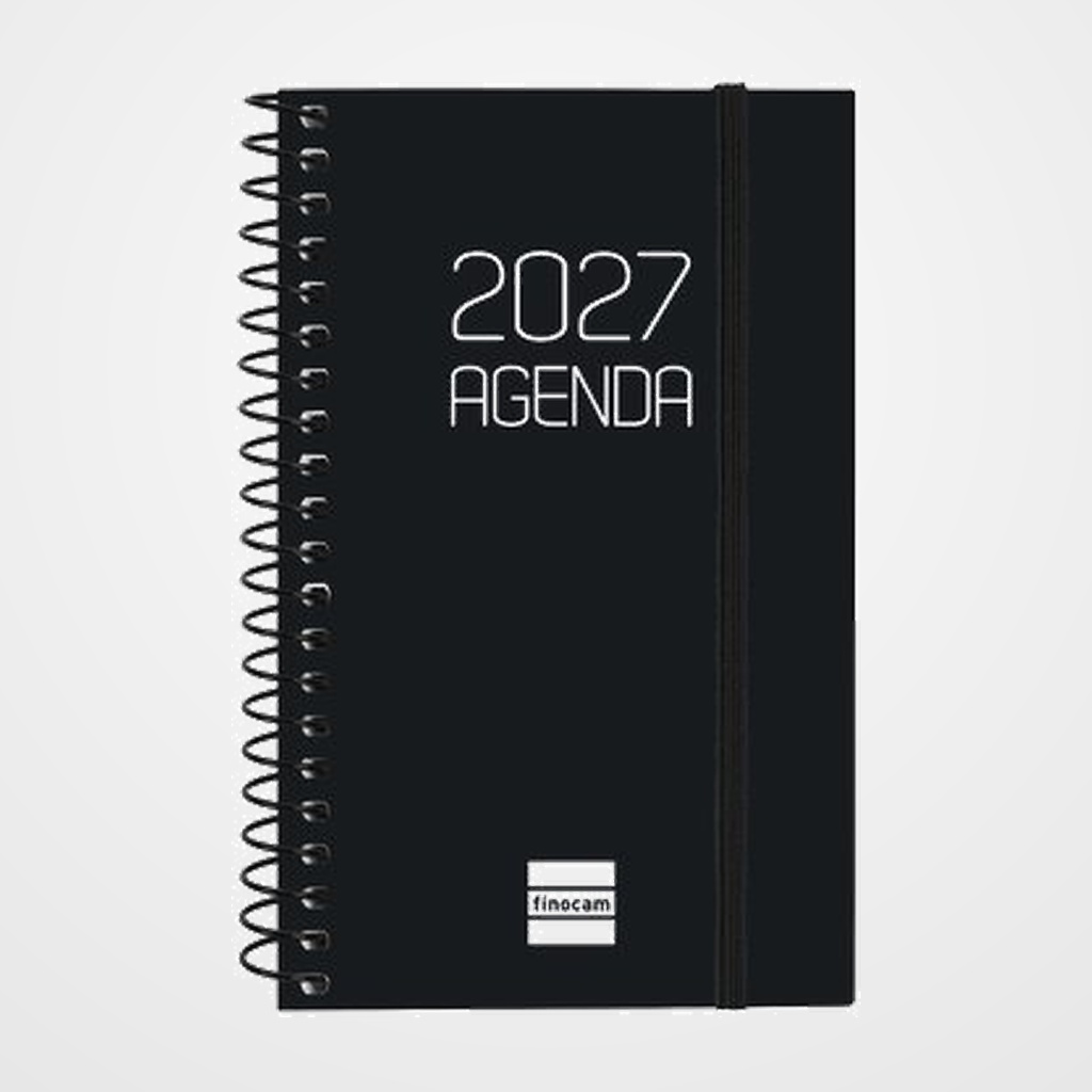 AGENDA ANUAL (2027) CATALAN FINOCAM ESPIRAL BASIC OPAQUE ESPIRAL tapa PP con GOMA E3 79x127 S/V APAIS. NEGRE