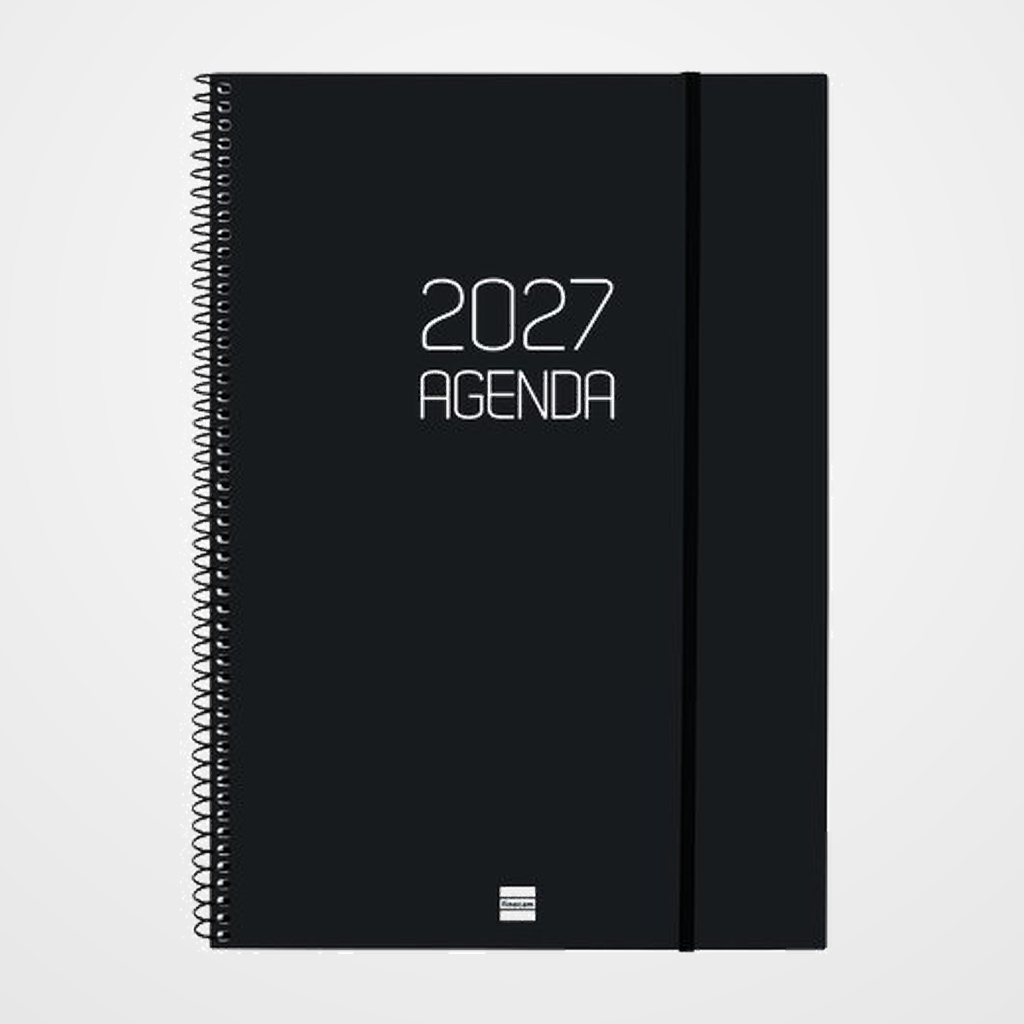 AGENDA ANUAL (2027) CATALAN FINOCAM ESPIRAL BASIC OPAQUE ESPIRAL tapa PP con GOMA E40 210x297 S/V NEGRE