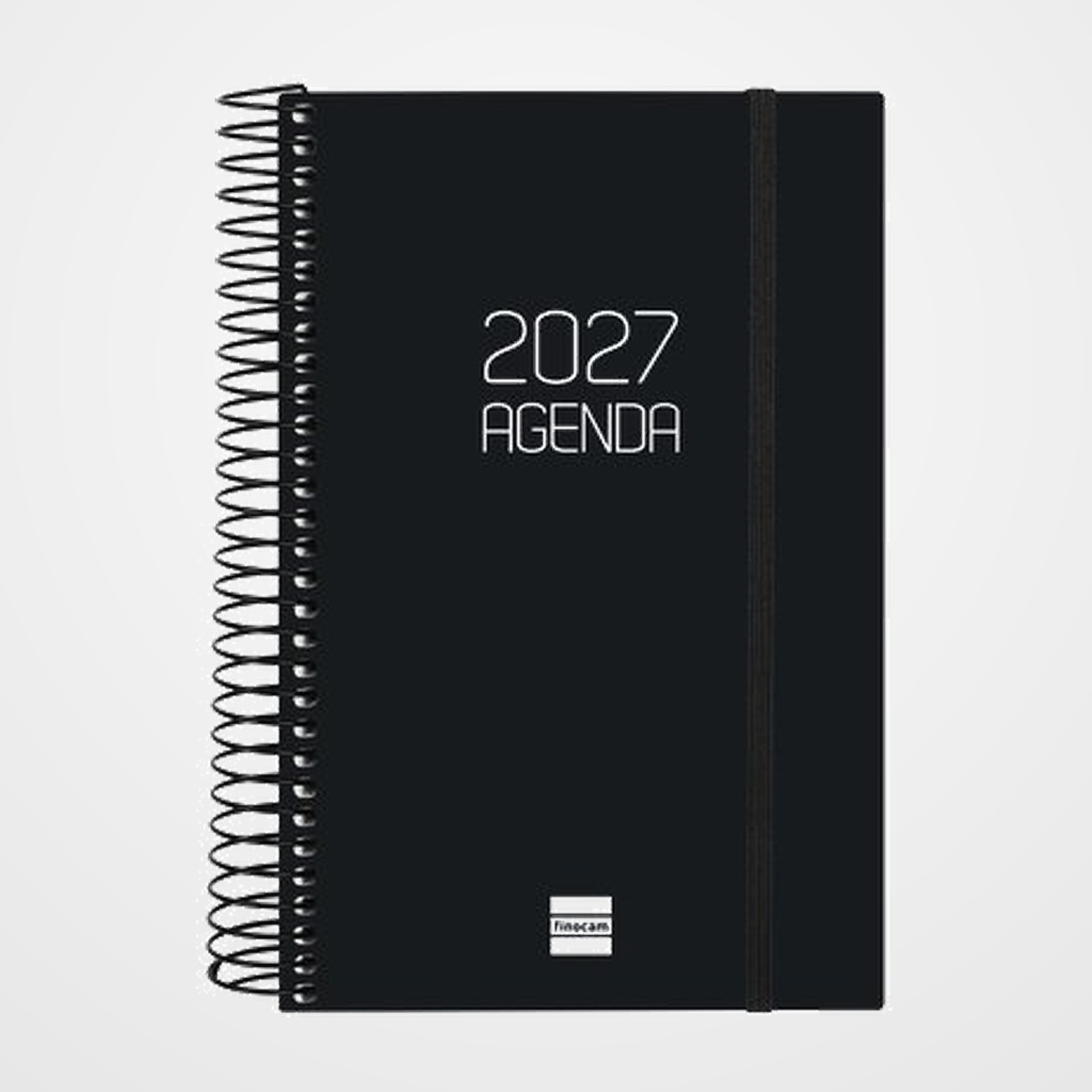 AGENDA ANUAL (2027) CATALAN FINOCAM ESPIRAL BASIC OPAQUE ESPIRAL tapa PP con GOMA E5 117x181 D/P NEGRE