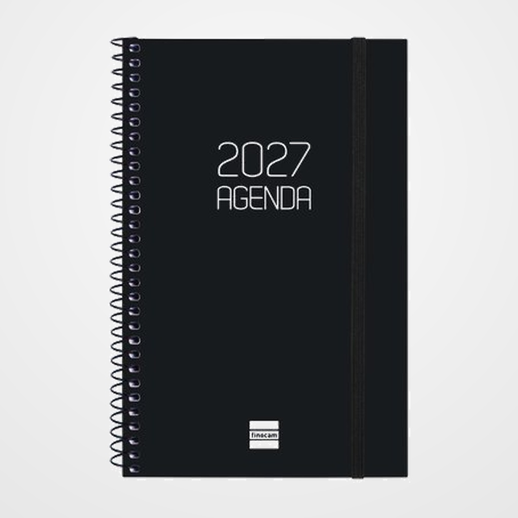 AGENDA ANUAL (2027) CATALAN FINOCAM ESPIRAL BASIC OPAQUE ESPIRAL tapa PP con GOMA E5 117x181 S/V APAIS. NEGRE