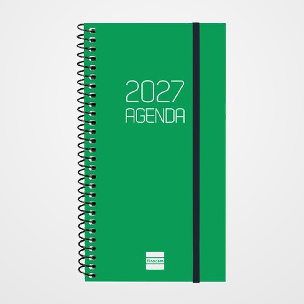 AGENDA ANUAL (2027) CATALAN FINOCAM ESPIRAL BASIC OPAQUE ESPIRAL tapa PP con GOMA E9 94x171 S/V APAIS. VERD
