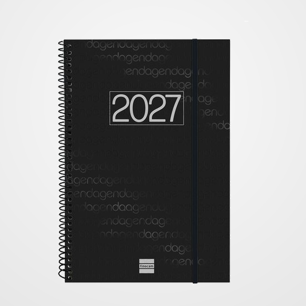 AGENDA ANUAL (2027) CATALAN FINOCAM ESPIRAL BASIC YEAR ESPIRAL tapa PP con GOMA E11 165x242 S/V NEGRE