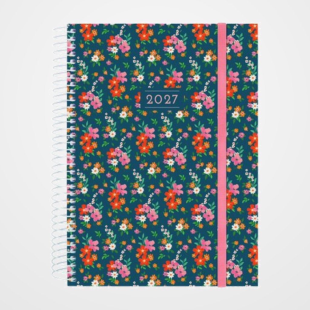 AGENDA ANUAL (2027) CATALAN FINOCAM ESPIRAL TRENDY  DESIGN COLLECTION ESPIRAL tapa PP con GOMA E10 155x212 D/P FLORA