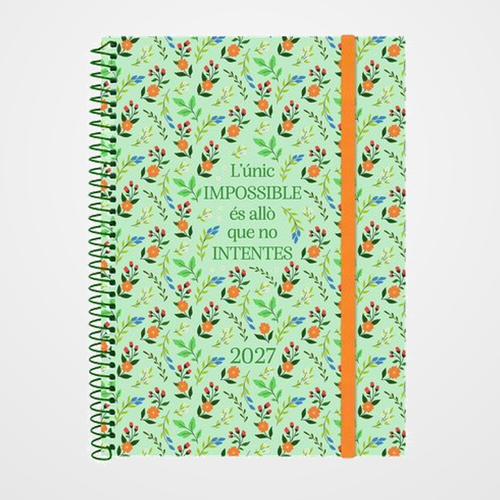 AGENDA ANUAL (2027) CATALAN FINOCAM ESPIRAL TRENDY  DESIGN COLLECTION ESPIRAL tapa PP con GOMA E10 155x212 S/V APAIS. IMPOSSIBLE