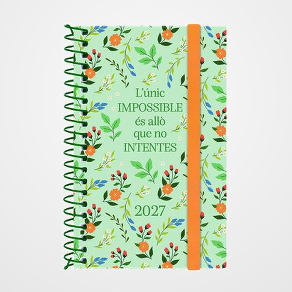 AGENDA ANUAL (2027) CATALAN FINOCAM ESPIRAL TRENDY  DESIGN COLLECTION ESPIRAL tapa PP con GOMA E3 79x127 S/V APAIS. IMPOSSIBLE