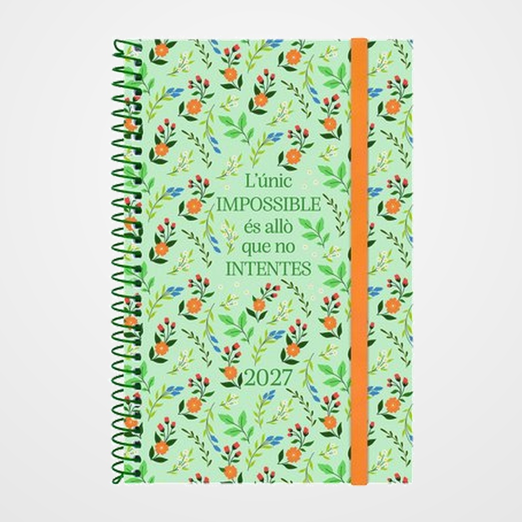 AGENDA ANUAL (2027) CATALAN FINOCAM ESPIRAL TRENDY  DESIGN COLLECTION ESPIRAL tapa PP con GOMA E5 117x181 S/V APAIS. IMPOSSIBLE