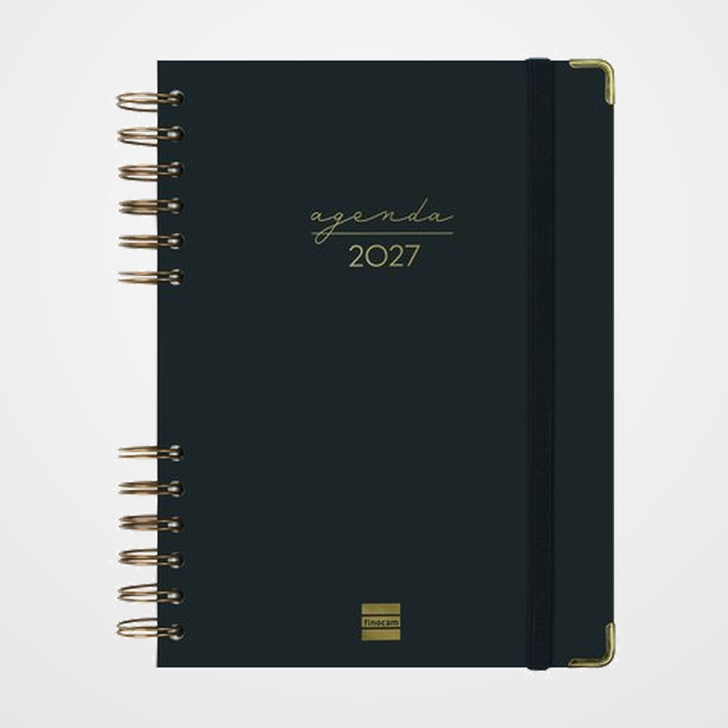 AGENDA ANUAL (2027) CATALAN FINOCAM ESPIRAL TRENDY ALMA WIRE-O tapa EXTRA con GOMA E10 155x212 D/P NEGRE