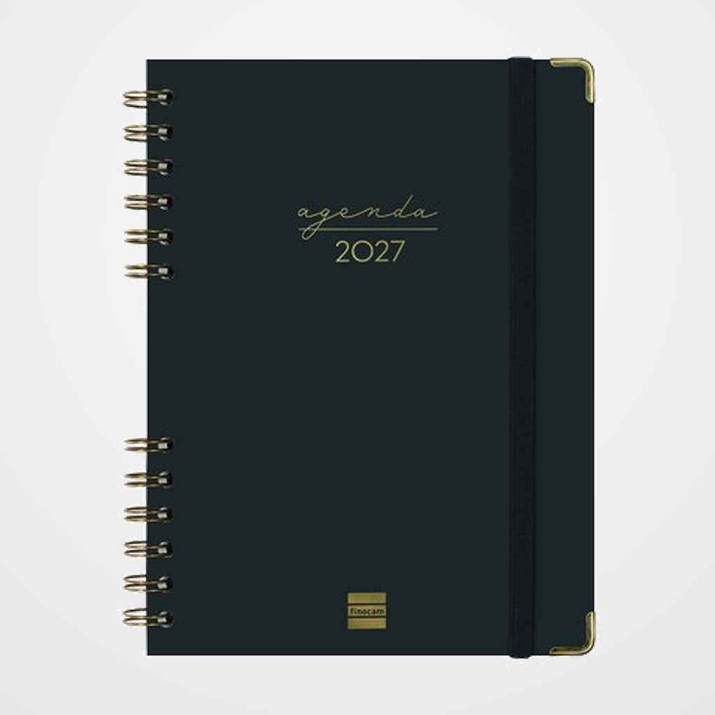 AGENDA ANUAL (2027) CATALAN FINOCAM ESPIRAL TRENDY ALMA WIRE-O tapa EXTRA con GOMA E10 155x212 S/V APAIS. NEGRE
