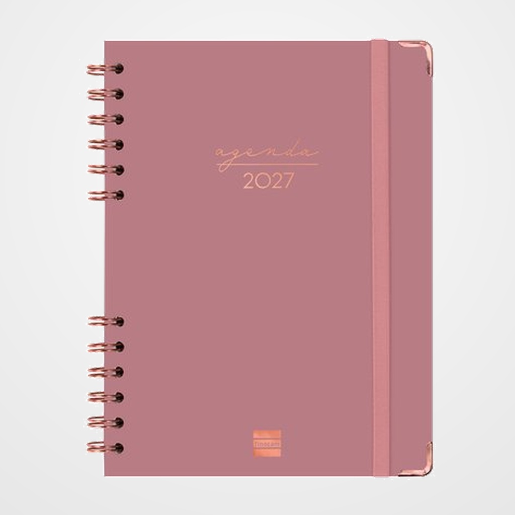 AGENDA ANUAL (2027) CATALAN FINOCAM ESPIRAL TRENDY ALMA WIRE-O tapa EXTRA con GOMA E10 155x212 S/V APAIS. ROSA