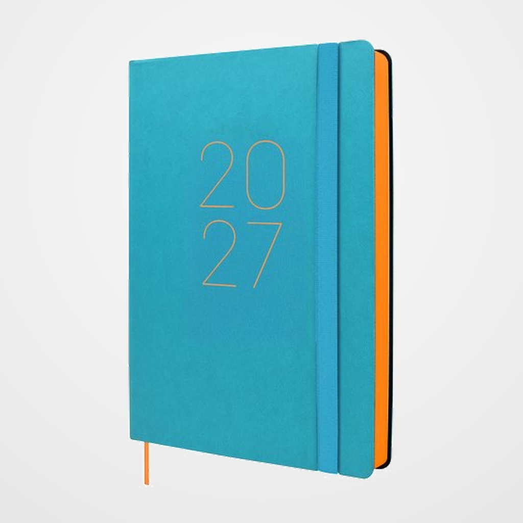 AGENDA ANUAL (2027) CATALAN FINOCAM FLEXI LISA COSIDA tapa FLEXIBLE con GOMA FA5 148x210 D/P BLAU