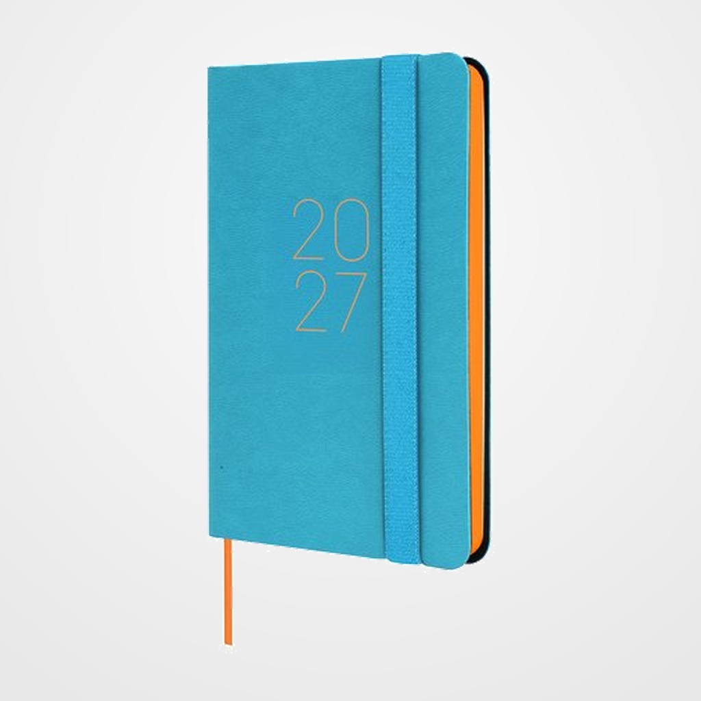 AGENDA ANUAL (2027) CATALAN FINOCAM FLEXI LISA COSIDA tapa FLEXIBLE con GOMA F2 82x127 S/V APAIS. BLAU