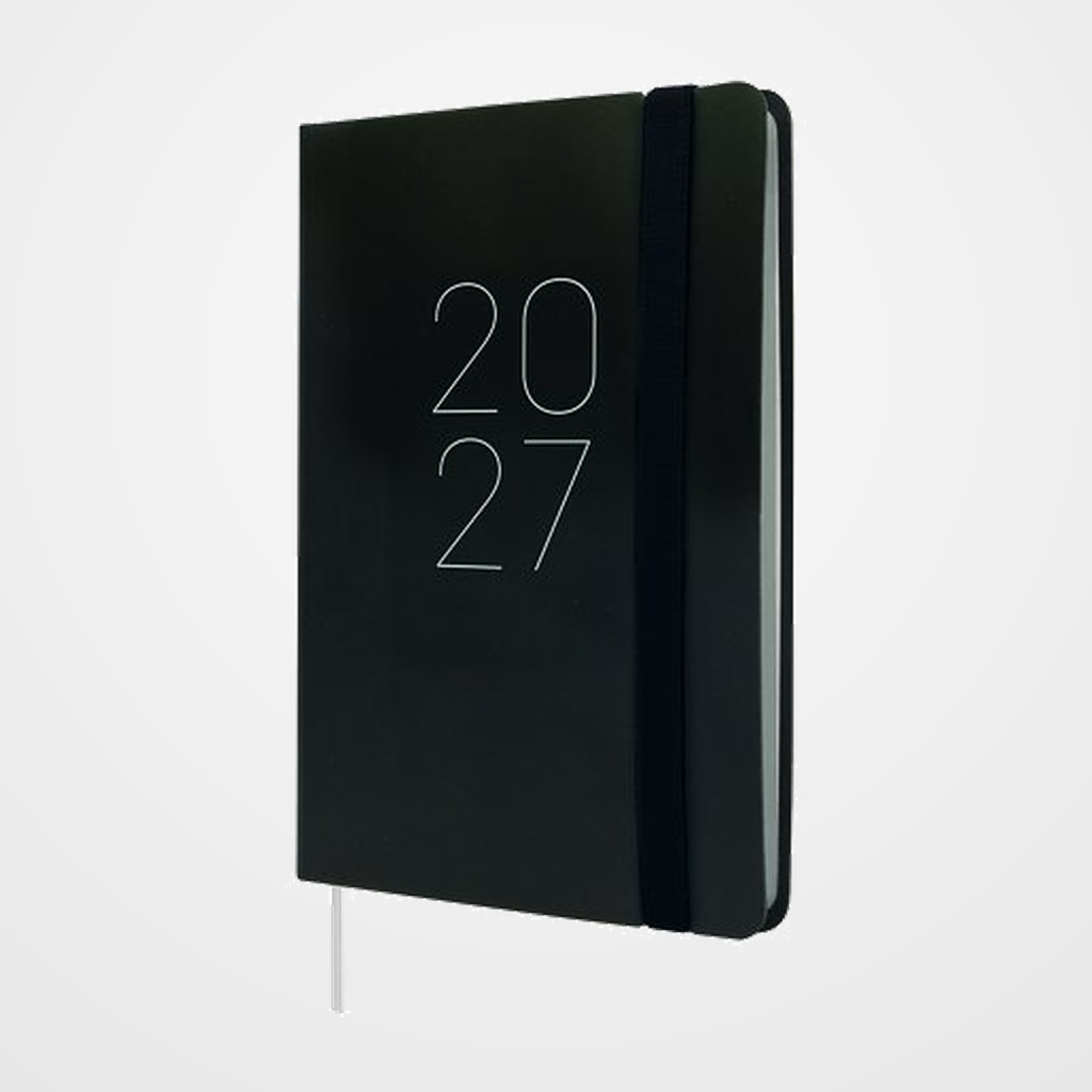 AGENDA ANUAL (2027) CATALAN FINOCAM FLEXI LISA COSIDA tapa FLEXIBLE con GOMA F4 118x168 S/V APAIS. NEGRE