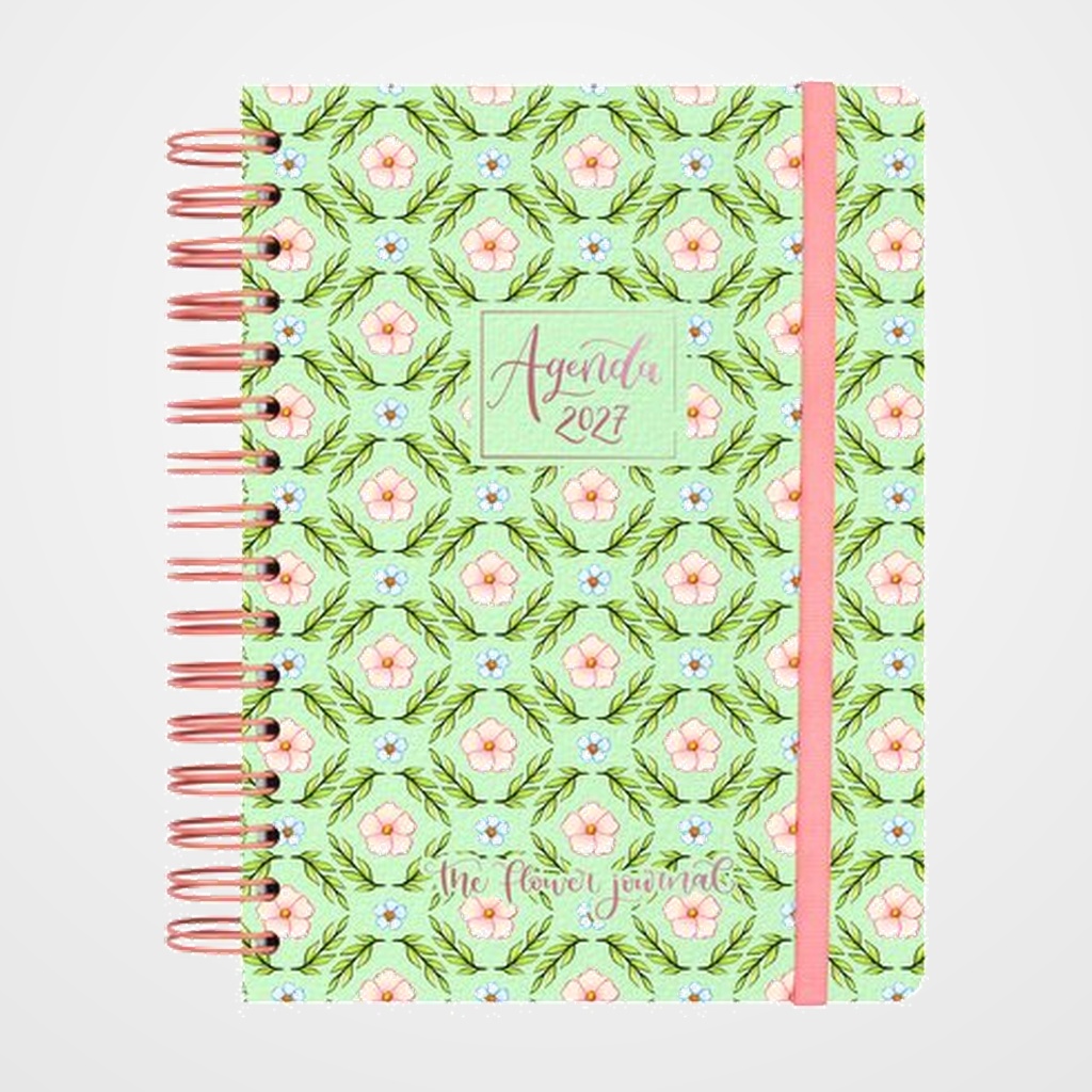 AGENDA ANUAL (2027) CATALAN FINOCAM FLOWER JOURNAL WIRE-O tapa EXTRA con GOMA E10 155x212 D/P VERD