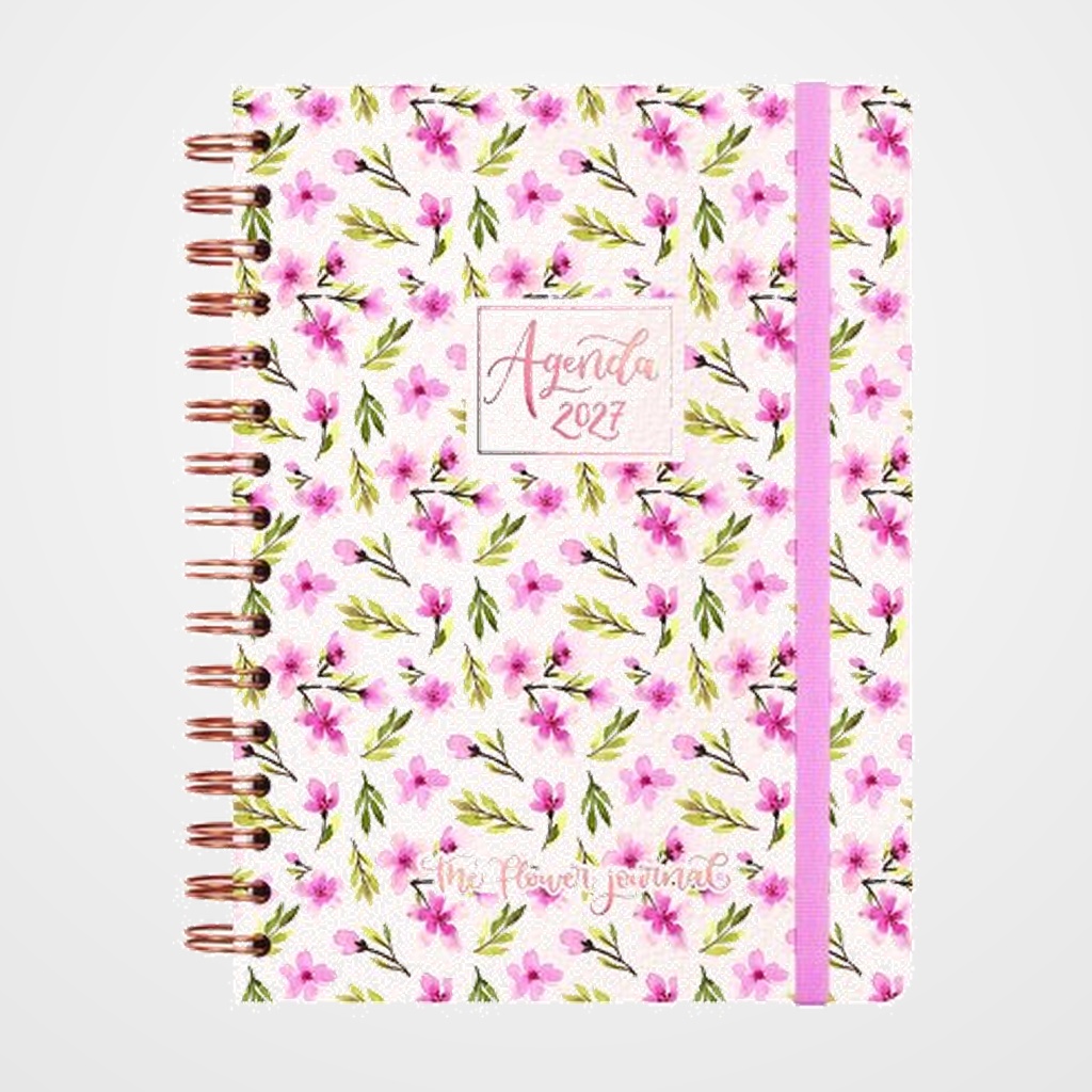 AGENDA ANUAL (2027) CATALAN FINOCAM FLOWER JOURNAL WIRE-O tapa EXTRA con GOMA E10 155x212 S/V APAIS. ROSA