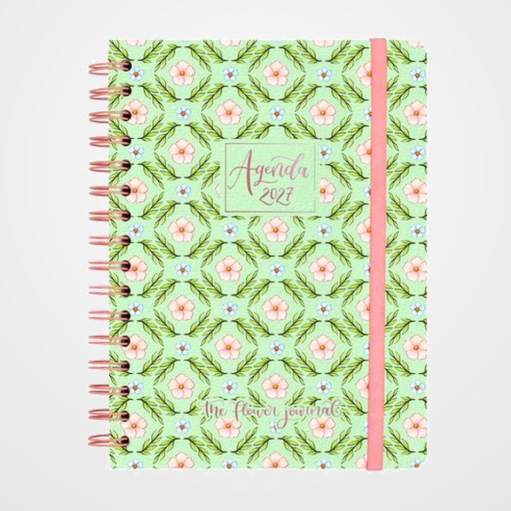 AGENDA ANUAL (2027) CATALAN FINOCAM FLOWER JOURNAL WIRE-O tapa EXTRA con GOMA E10 155x212 S/V APAIS. VERD