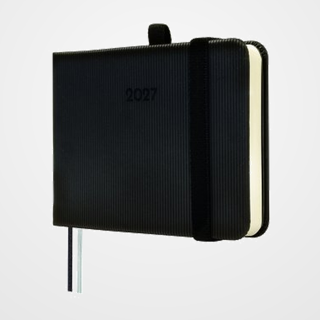 AGENDA ANUAL (2027) CATALAN FINOCAM MINIMAL TEXTURA COSIDA tapa DURA con GOMA M0 104x73 S/V NEGRE