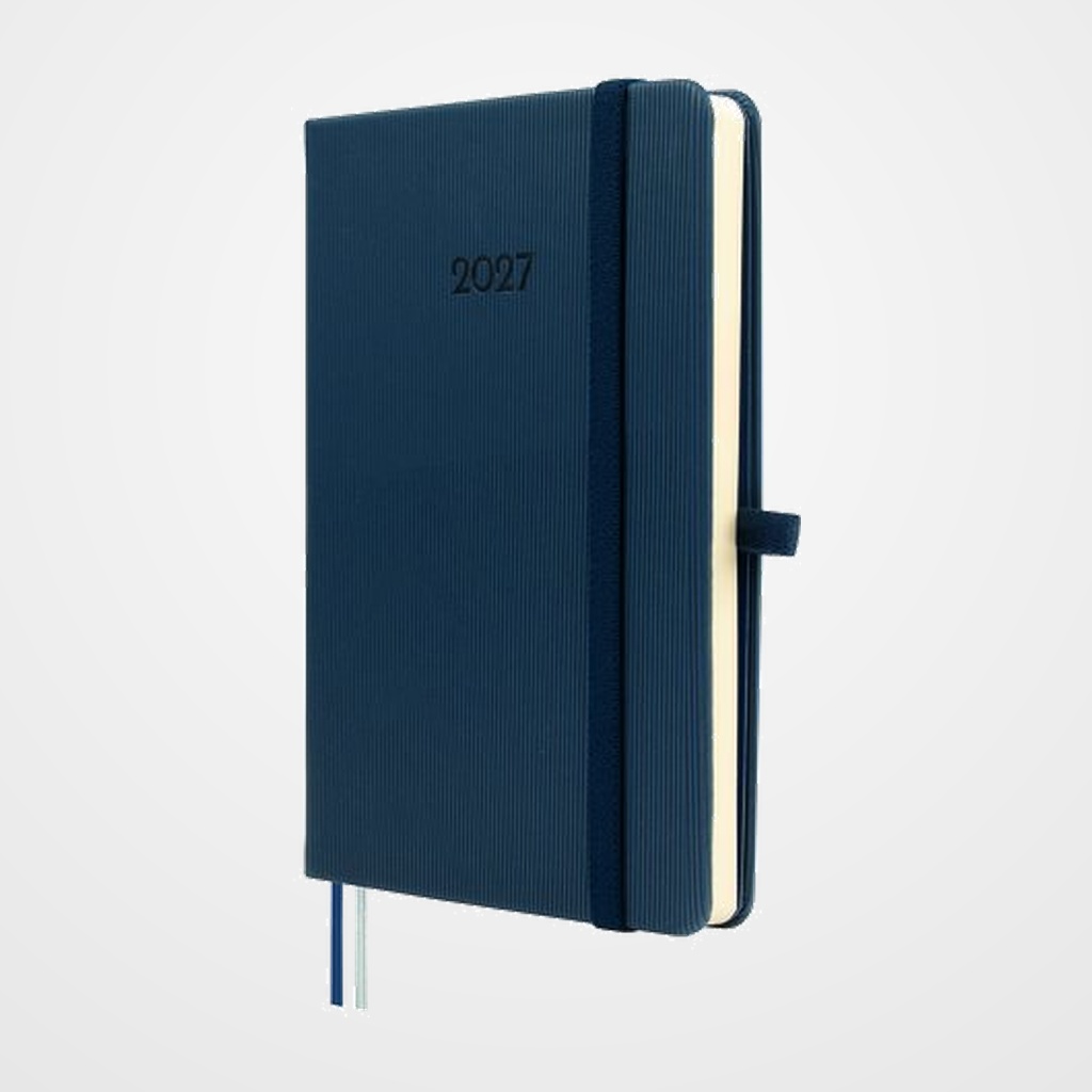 AGENDA ANUAL (2027) CATALAN FINOCAM MINIMAL TEXTURA COSIDA tapa DURA con GOMA M4 118x168 S/V APAIS. BLAU