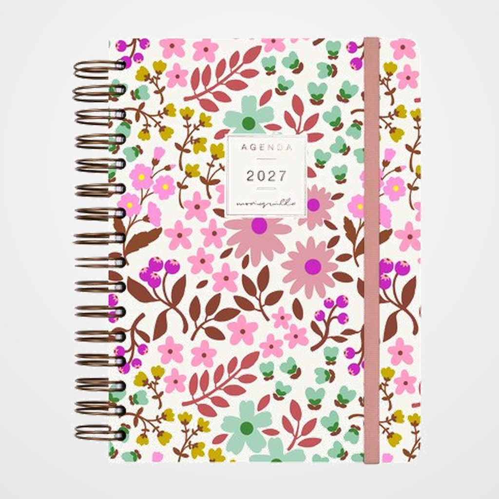 AGENDA ANUAL (2027) CATALAN FINOCAM MONIQUILLA WIRE-O tapa EXTRA con GOMA E10 155x212 D/P ROSA