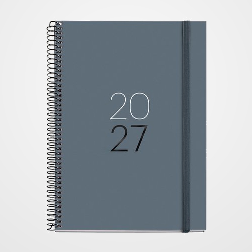 AGENDA ANUAL (2027) CATALAN MIQUELRIUS BASIC CALM ESPIRAL tapa EXTRA con GOMA PLUS 155x213 S/V APAIS. GRAFIT