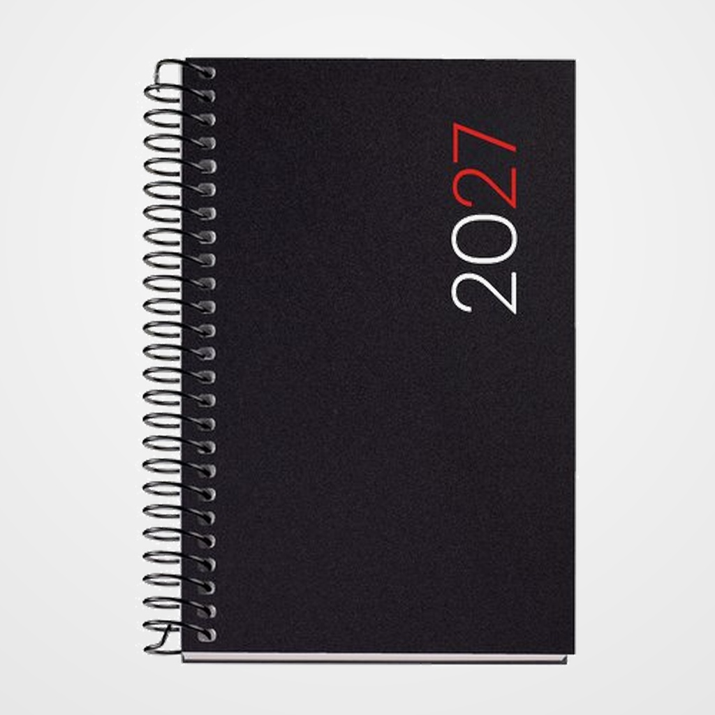 AGENDA ANUAL (2027) CATALAN MIQUELRIUS BASIC CITY ESPIRAL tapa PP CADDY 80x120 D/P NEGRE
