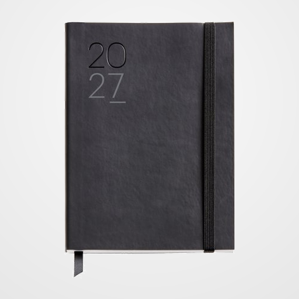 AGENDA ANUAL (2027) CATALAN MIQUELRIUS BASIC LUXOR COSIDA tapa SIMIL PIEL con GOMA JOURNAL 122x168 S/V APAIS. NEGRE