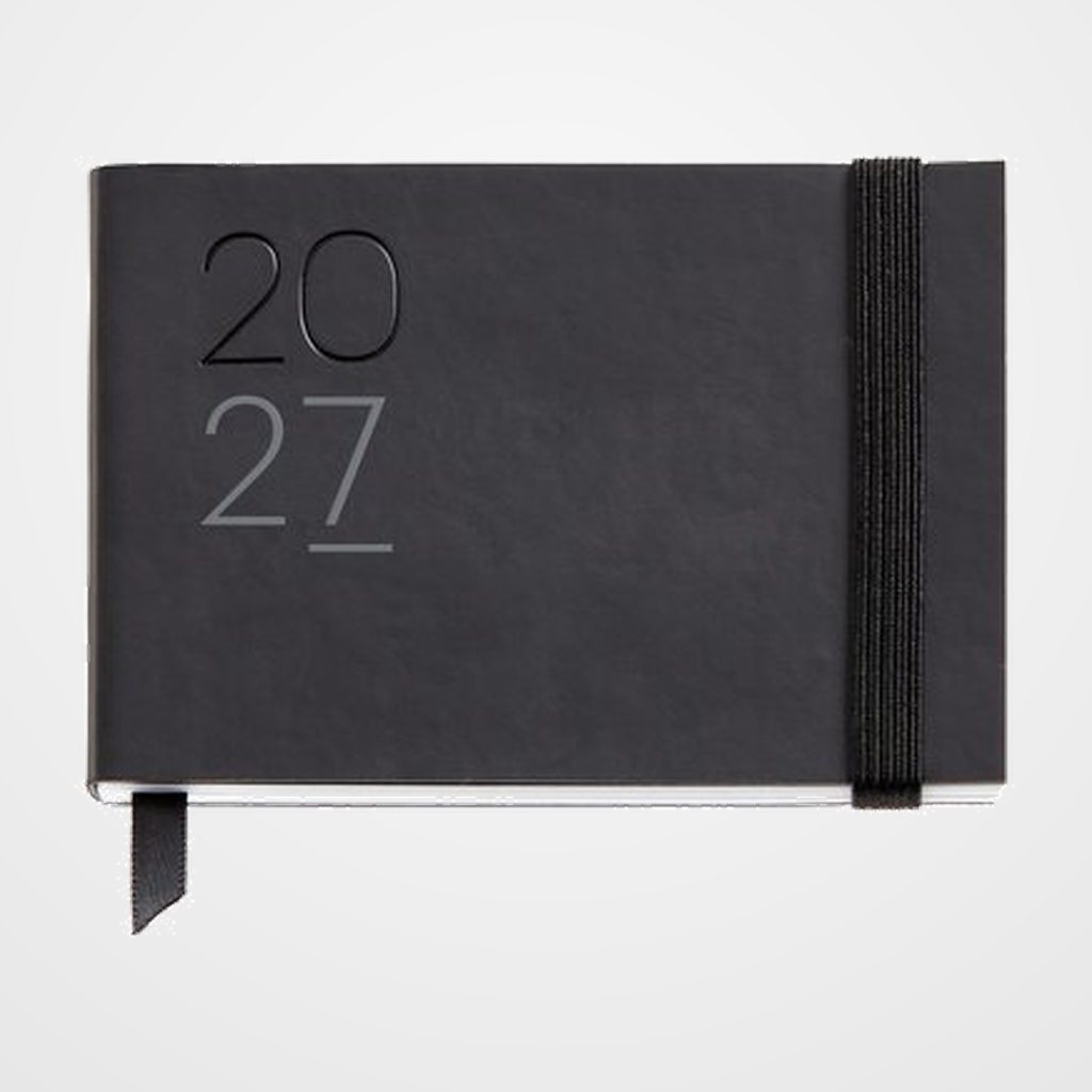 AGENDA ANUAL (2027) CATALAN MIQUELRIUS BASIC LUXOR COSIDA tapa SIMIL PIEL con GOMA POCKET 105x74 S/V APAIS. NEGRE
