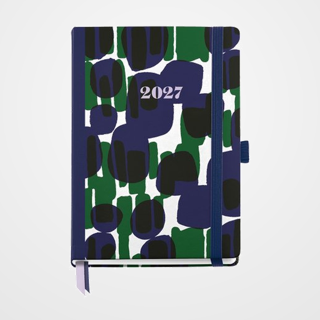 AGENDA ANUAL (2027) CATALAN MIQUELRIUS GRAFICA COSIDA tapa EXTRA con GOMA JOURNAL 122x168 S/V APAIS. BLOBS