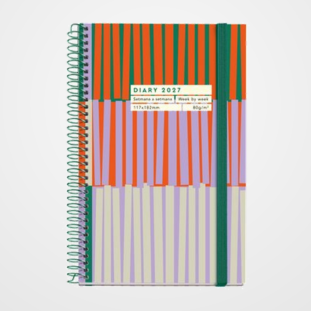 AGENDA ANUAL (2027) CATALAN MIQUELRIUS GRAFICA ESPIRAL tapa EXTRA con GOMA ACTIVA 117x182 S/V APAIS. MIKADO