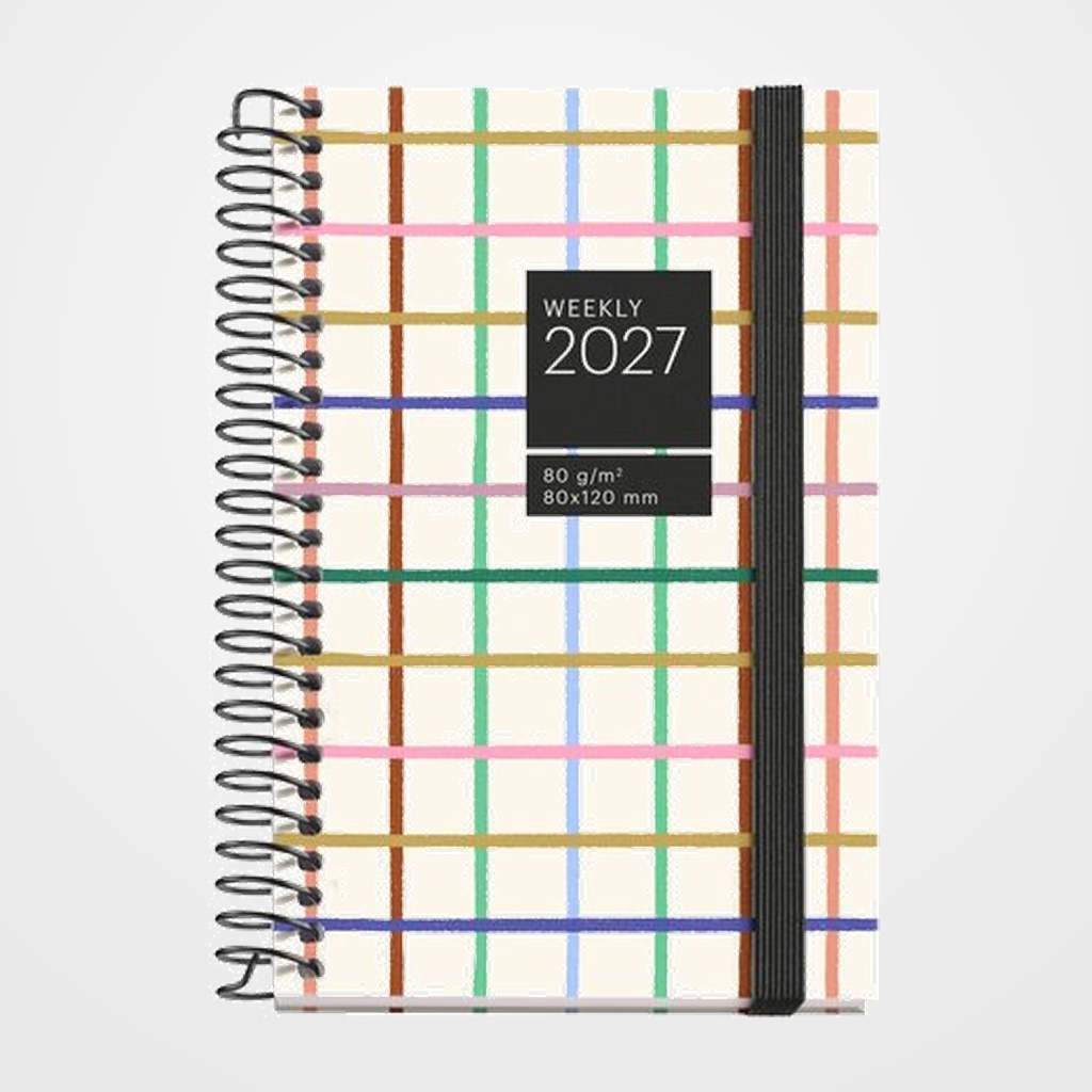 AGENDA ANUAL (2027) CATALAN MIQUELRIUS GRAFICA ESPIRAL tapa EXTRA con GOMA CADDY 80x120 D/P GRID