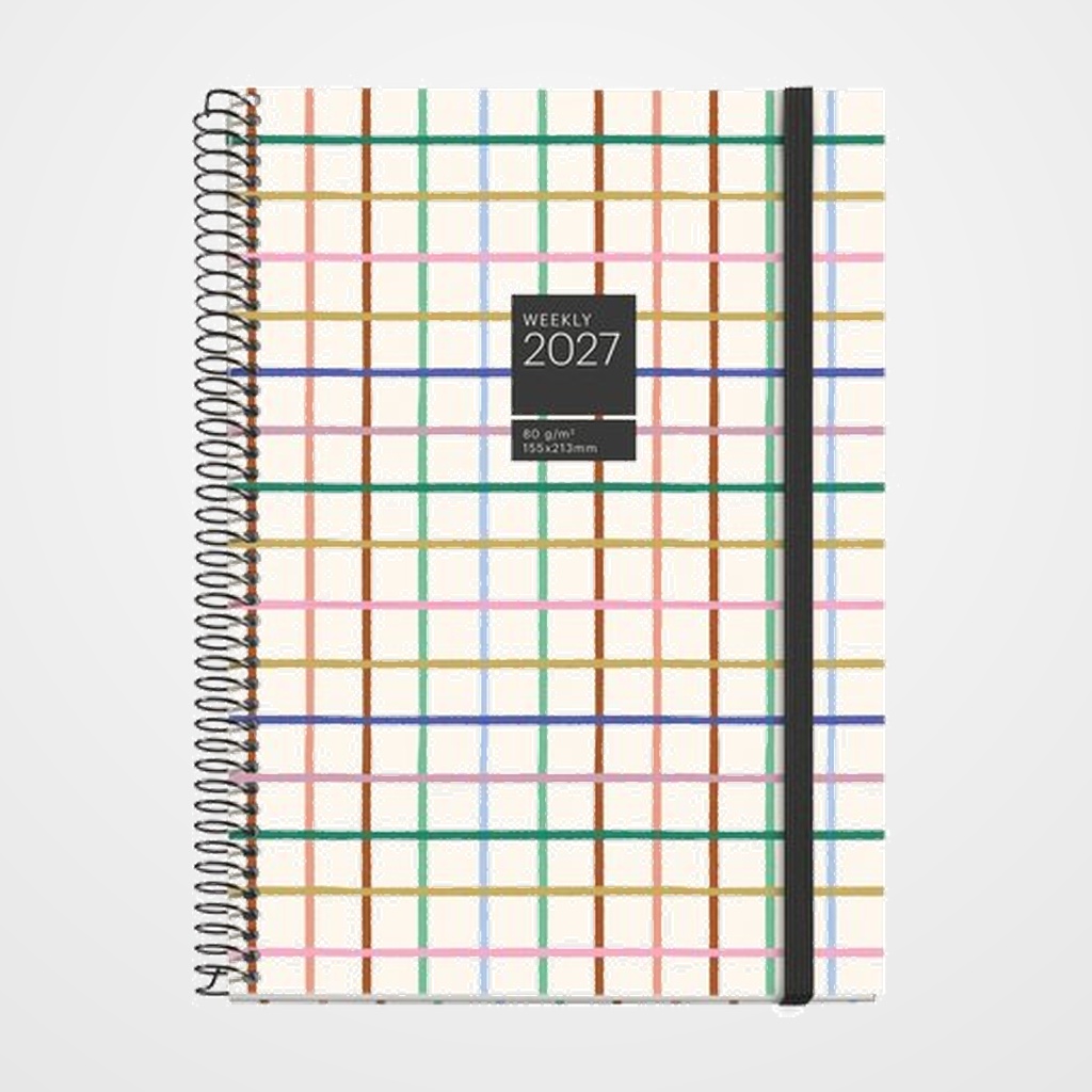 AGENDA ANUAL (2027) CATALAN MIQUELRIUS GRAFICA ESPIRAL tapa EXTRA con GOMA PLUS 155x213 S/V APAIS. GRID