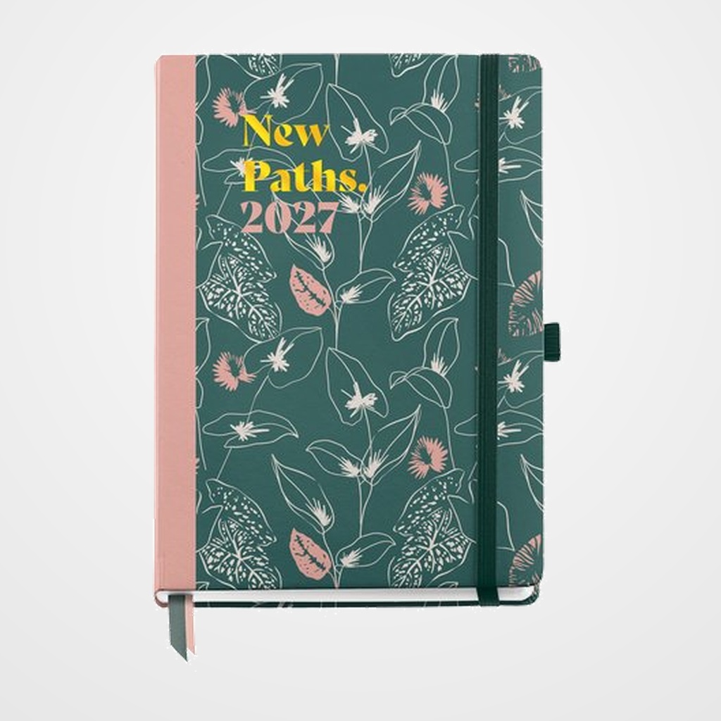 AGENDA ANUAL (2027) CATALAN MIQUELRIUS NATURA COSIDA tapa EXTRA con GOMA PLUS 155x213 D/P GREEN LINE