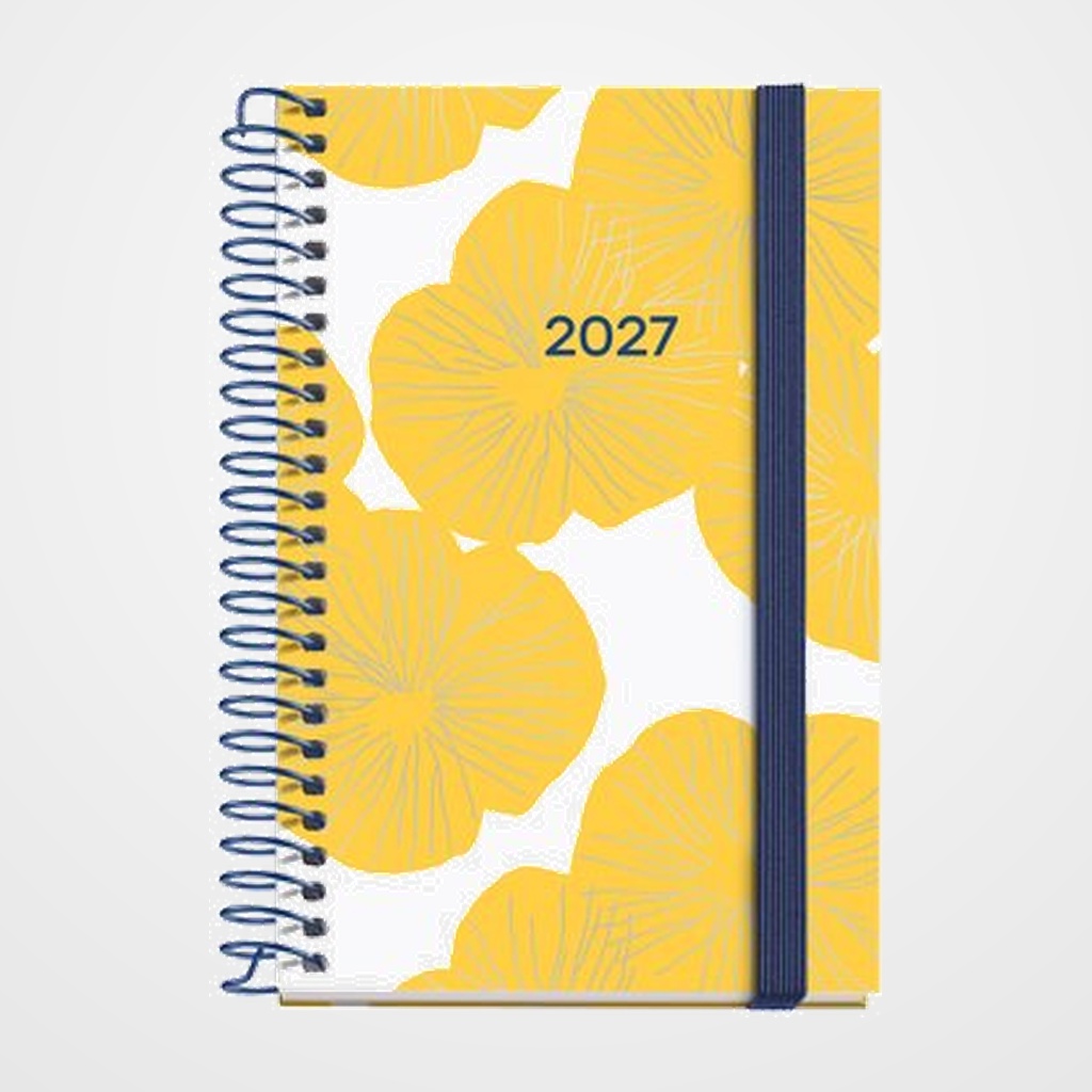 AGENDA ANUAL (2027) CATALAN MIQUELRIUS NATURA ESPIRAL tapa EXTRA con GOMA CADDY 80x120 D/P GOLDEN LEAF