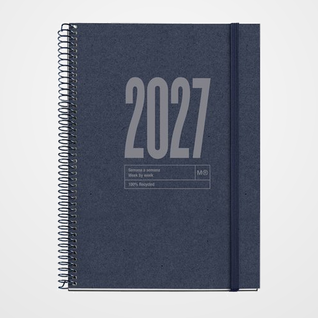 AGENDA ANUAL (2027) CATALAN MIQUELRIUS RECYCLED ESPIRAL tapa DURA con GOMA PLUS 155x213 S/V APAIS. DARK BLUE