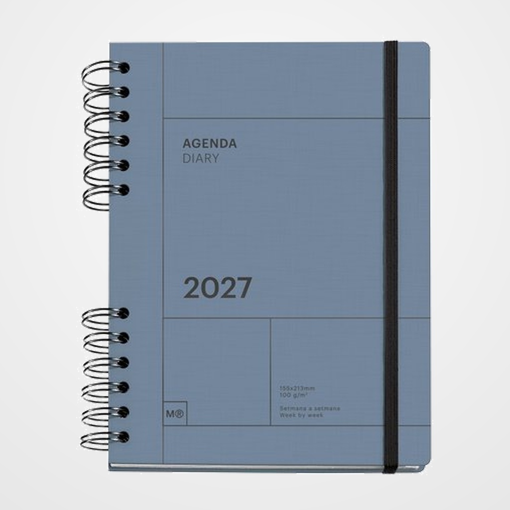 AGENDA ANUAL (2027) CATALAN MIQUELRIUS TRENDS BACK TO BASICS WIRE-O tapa EXTRA con GOMA PLUS 155x213 S/V APAIS. MARI