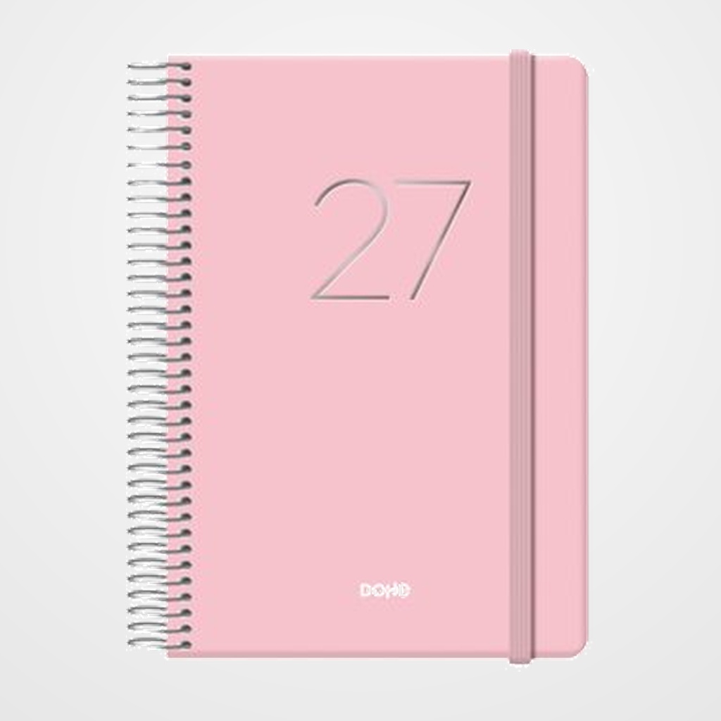 AGENDA ANUAL (2027) DOHE GLOSS ESPIRAL tapa EXTRA con GOMA 125x180 D/P ROSA