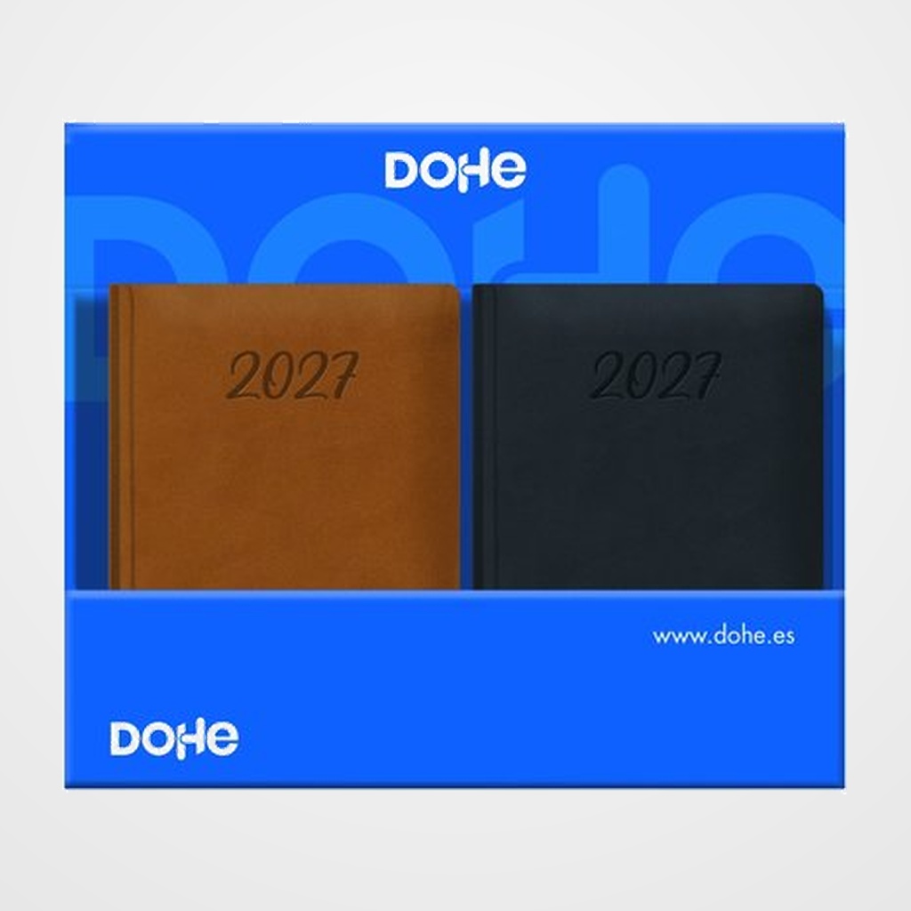 AGENDA ANUAL (2027) DOHE MANAOS COSIDA tapa ACOLCHADA POLIPIEL  170x240 D/P EXPOSITOR de 12 3x AZUL. BURDEOS, MARRON, NEGRO