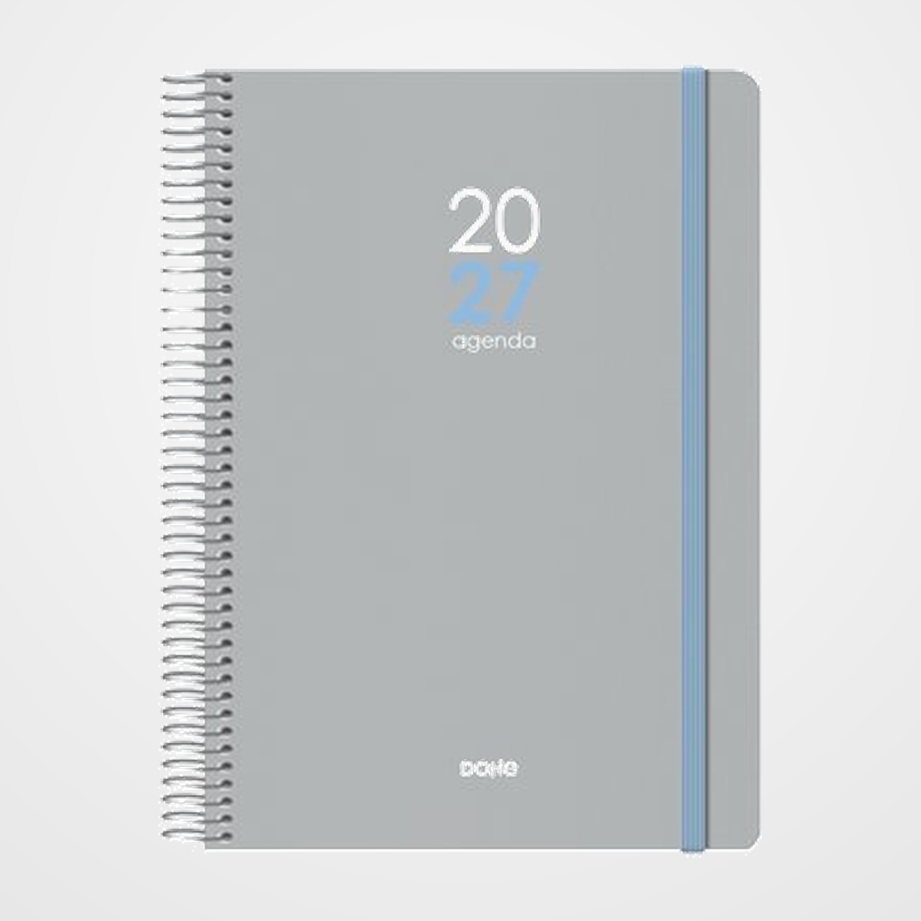 AGENDA ANUAL (2027) DOHE MEMPHIS ESPIRAL tapa PP con GOMA 150x210 D/P GRIS