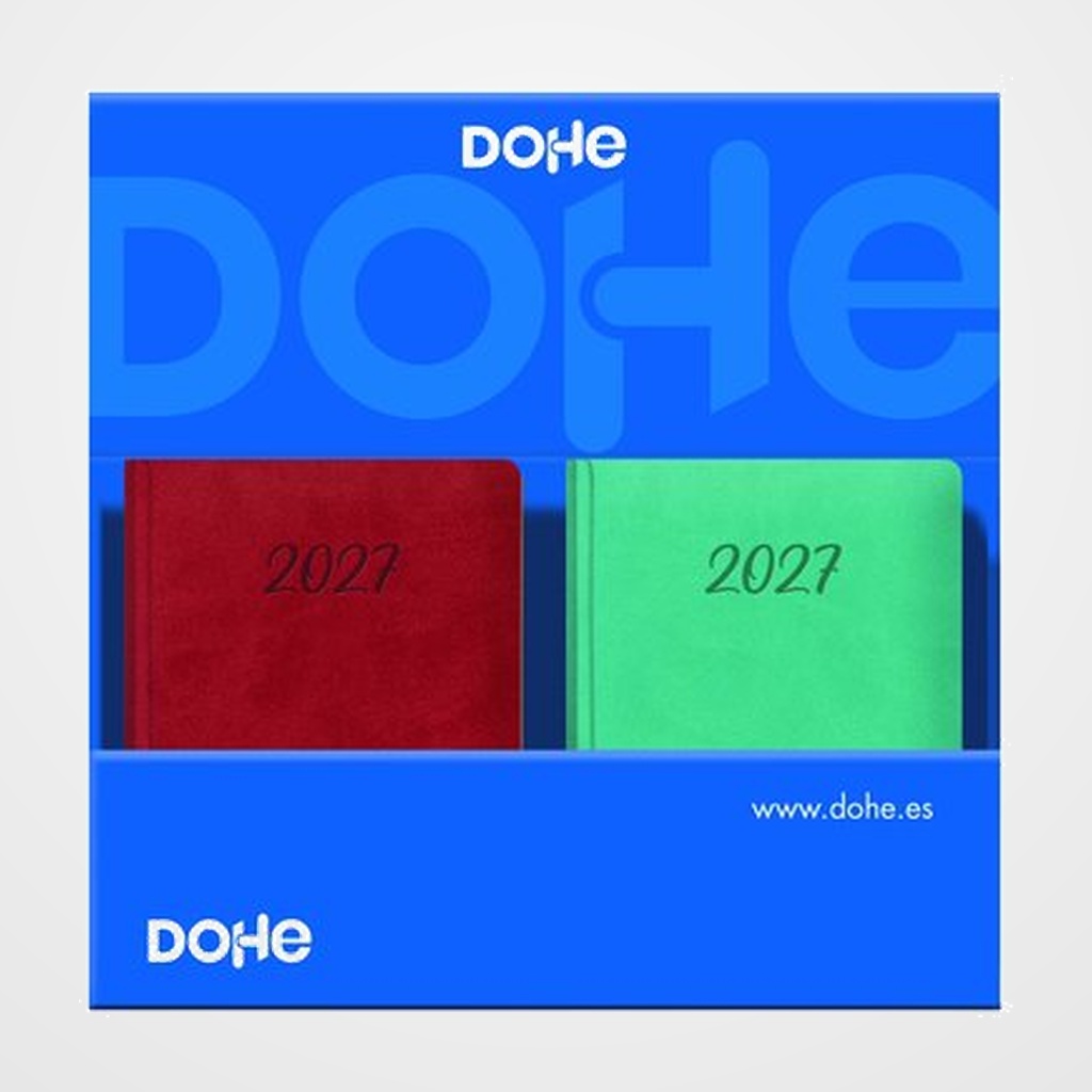 AGENDA ANUAL (2027) DOHE SAMBA COSIDA tapa EXTRA POLIPIEL 150x210 D/P SURTIDO EXPOSITOR DE 14 2x AZUL, ROJO, CAMEL, NEGRO 1x TURQUESA, VERDE MENTA, MORADO, FUCSIA, VERDE, AZUL CLARO