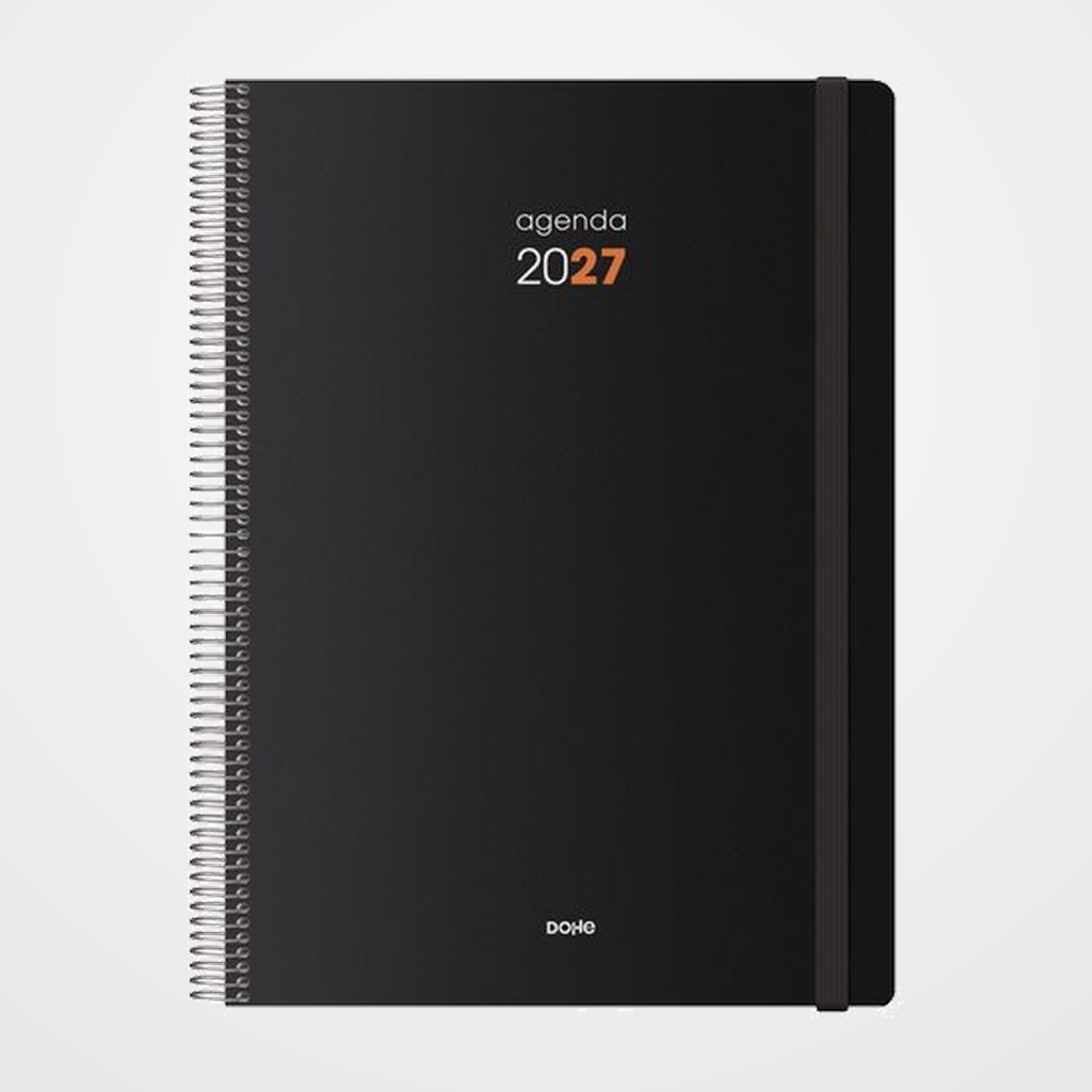 AGENDA ANUAL (2027) DOHE SYNCRO ESPIRAL tapa PP con GOMA 21x29 D/P NEGRO