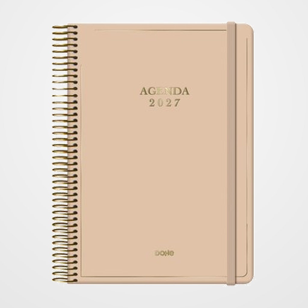 AGENDA ANUAL (2027) DOHE VELVET ESPIRAL tapa EXTRA con GOMA 140x200 D/P BEIGE