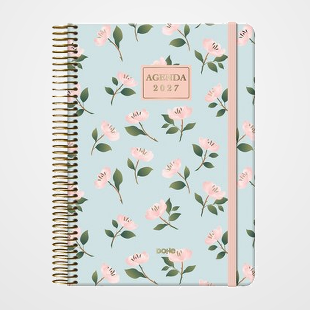 AGENDA ANUAL (2027) DOHE VELVET FLORES ESPIRAL tapa EXTRA con GOMA 140x200 D/P JAZMIN