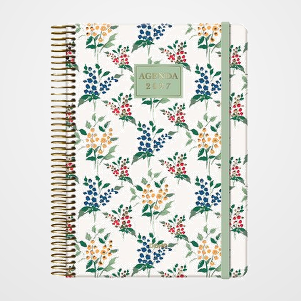 AGENDA ANUAL (2027) DOHE VELVET FLORES ESPIRAL tapa EXTRA con GOMA 140x200 D/P MIMOSA