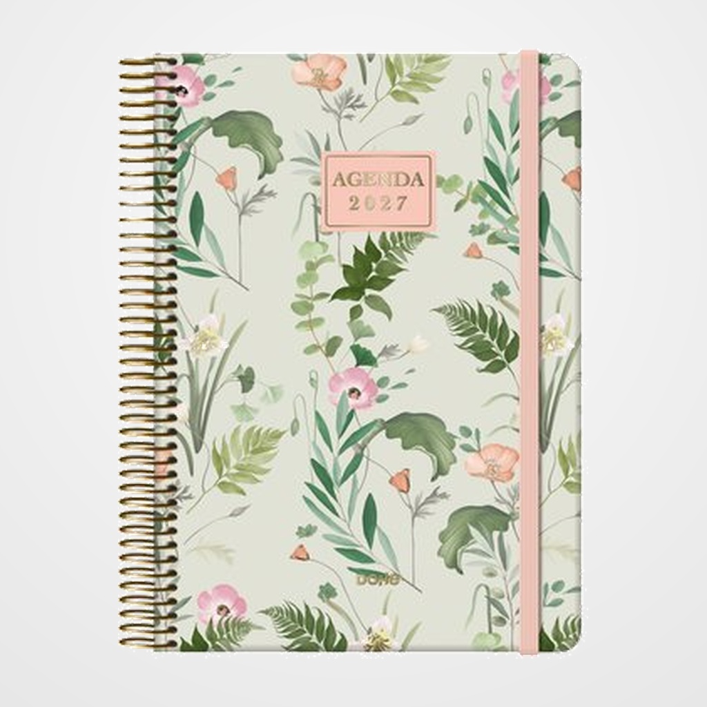 AGENDA ANUAL (2027) DOHE VELVET FLORES ESPIRAL tapa EXTRA con GOMA 140x200 D/P OASIS