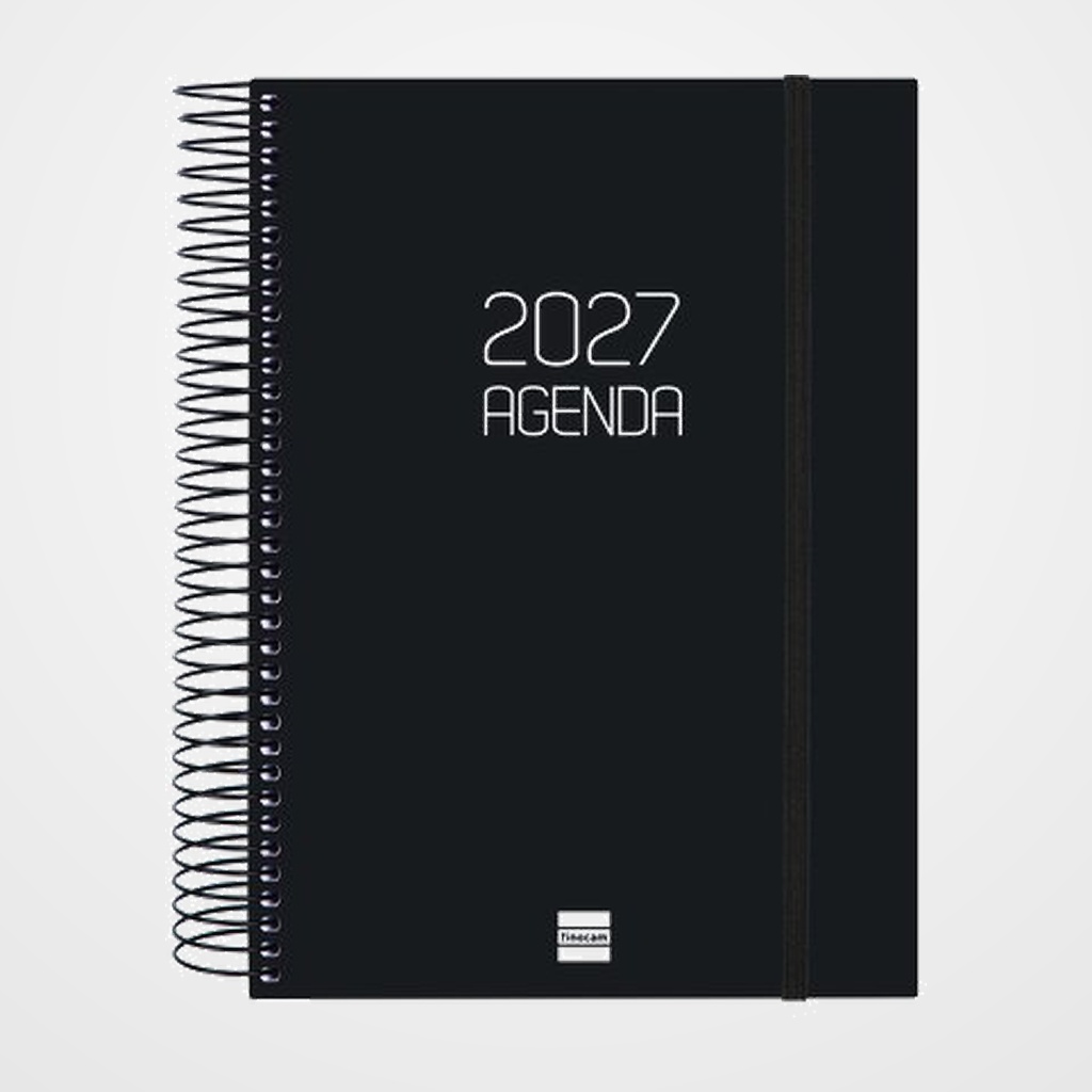 AGENDA ANUAL (2027) EUSKERA FINOCAM ESPIRAL BASIC OPAQUE ESPIRAL tapa PP con GOMA E10 155x212 D/P NEGRO