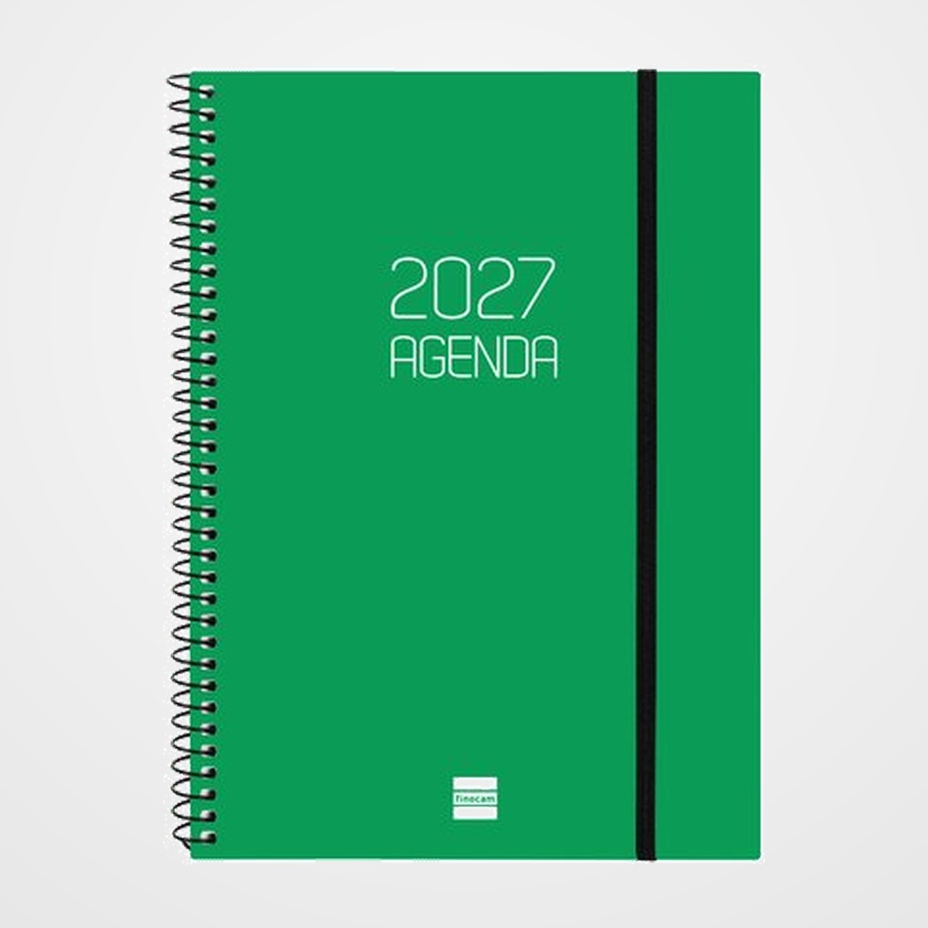 AGENDA ANUAL (2027) EUSKERA FINOCAM ESPIRAL BASIC OPAQUE ESPIRAL tapa PP con GOMA E10 155x212 S/V APAIS. VERDE