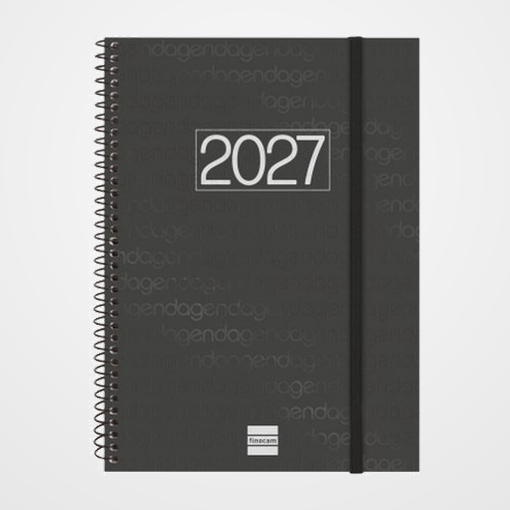 AGENDA ANUAL (2027) EUSKERA FINOCAM ESPIRAL BASIC YEAR ESPIRAL tapa PP con GOMA E10 155x212 S/V APAIS. NEGRO