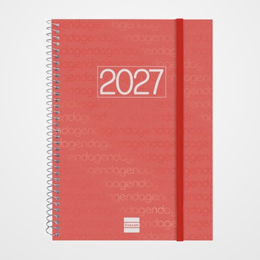 AGENDA ANUAL (2027) EUSKERA FINOCAM ESPIRAL BASIC YEAR ESPIRAL tapa PP con GOMA E10 155x212 S/V APAIS. ROJO