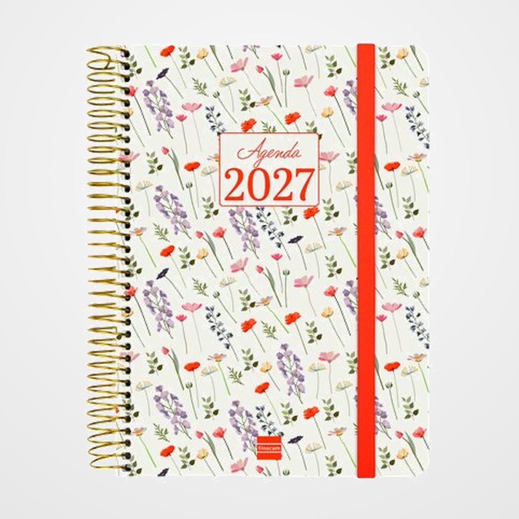 AGENDA ANUAL (2027) FINOCAM CLOE ESPIRAL tapa EXTRA con GOMA E10 155x212 D/P ROJO