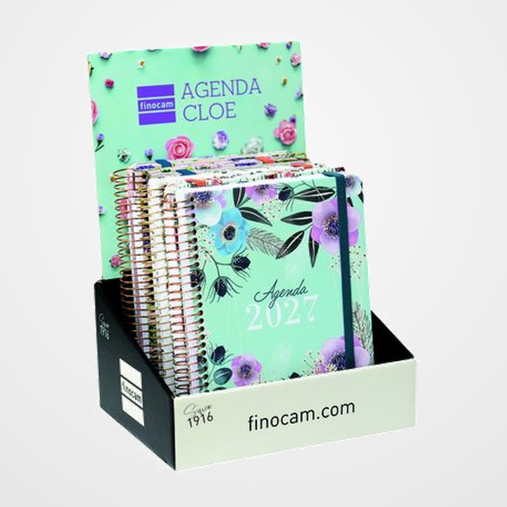AGENDA ANUAL (2027) FINOCAM CLOE ESPIRAL tapa EXTRA con GOMA E10 155x212 SURTIDO EXPOSITOR DE 6