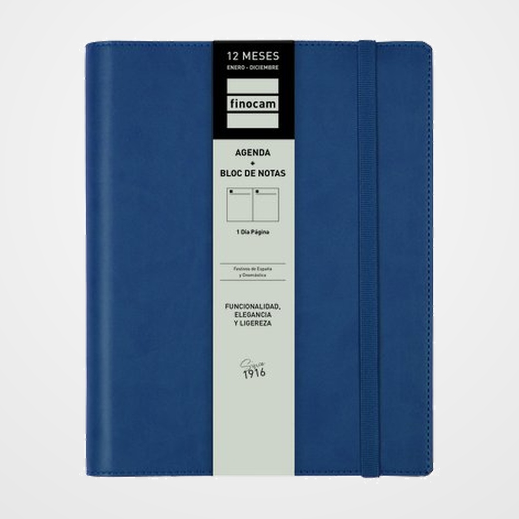 AGENDA ANUAL (2027) FINOCAM DUO DUOBAND ESPIRAL CON CUBIERTA POLIURETANO con GOMA E10 155x212 D/P AZUL